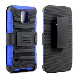 Samsung Galaxy S5 Armor Shell Case Stand and Holster Clip (Black Blue)
